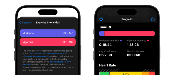 Time section and exercise intensities